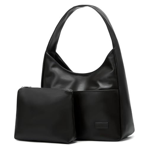 Women Tote Handbags Chic Vegan Leather Tote Bag Purse Stylish Casual Trendy Large Soft Shoulder Bag - color: B-black