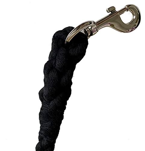 Majestic Ally Pack of 2 Solid Cotton Lead Rope for Horses & Livestock – 10 Foot Long and 5/8 inch (16MM) Thick - Replaceable Heavy-Duty Satin Bolt Snap – Handmade – Soft, Broken in Feel (Black) - color: BLACK
