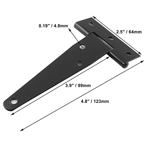 Murtenze 6Pack 4 Inch Black T-Strap Shed Hinge | Barn Door Hinges, Heavy Duty, Gate Strap Hinge, For Barn Door, Shed or Wooden Fences - color: Black, size: 4 Inch - 6Pack