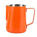 600ml(20oz) Milk Frothing Pitcher, Stainless Steel Milk Steamer Cup Milk Frother Jug for Barista-Style Coffee - Espresso Cappuccino & Latte Art Pouring Jug with Heat Resistant Handle, Orange