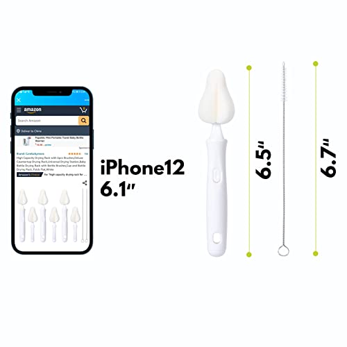 White Baby Bottle Brush Kit with Sponge Heads, Straw Cleaners & Wash Tool | Replaceable foam heads and straw cleaner set. Designed optimally for compact household containers and daily accessory care.