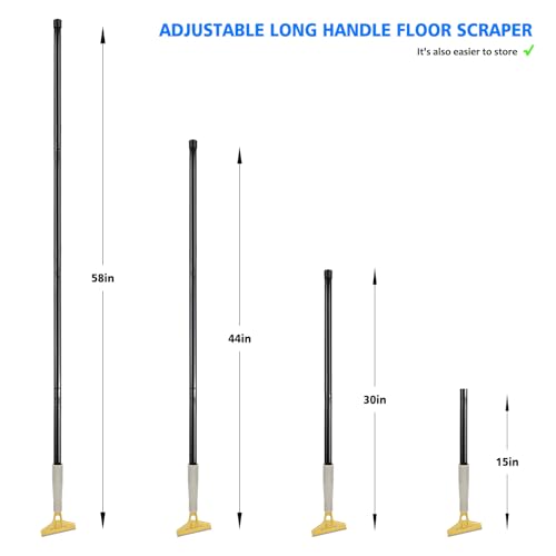 EHDIS 15''-58'' Long Handle Adjustable 4'' Razor Blade Scraper Tool Floor Wallpaper Cooktop Scraper for Cleaning Concrete, Vinyl, Tile,Floors, Walls