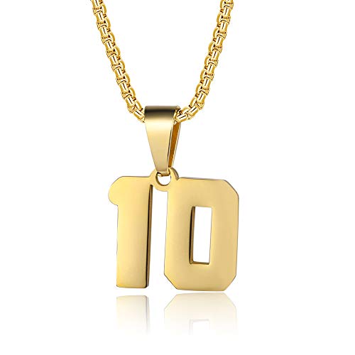 Number Necklaces Personalized Necklaces 18K Gold Plated Initial Number Pendant Stainless Steel Chain Sports Necklaces for Men Women - color: Gold, style: 10