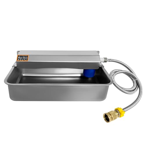 Automatic Water Dispenser for Dogs 2 Gallon/7.57L Stainless Steel Water Bowl Outdoor Dog Drinking Waterer Feeder Auto Fill Pet and Livestock Waterer Feeder Fits GHT 3/4" Faucet Wide Mouth - size: 2 Gal