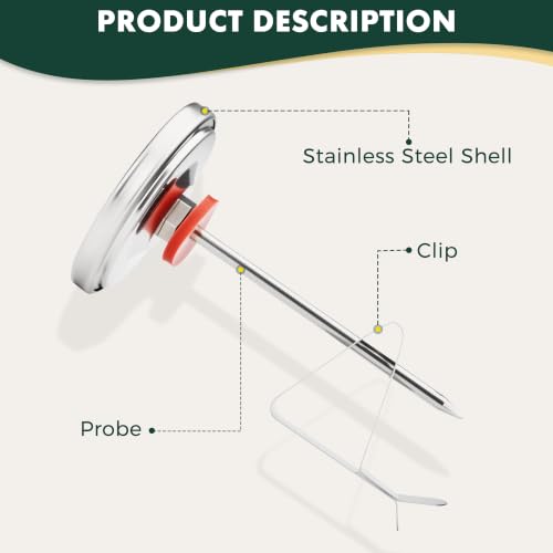 Thermometer Replacement for Big Green Egg, BGE Temperature Gauge for Big Green Egg,Grill Dome, Char-Griller Kamado, Stainless Steel 150-900°F with No-Fog Glass Lens (2" for BGE) - size: 2" for BGE