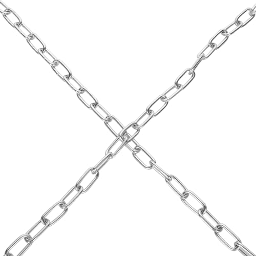 WOPPLXY 49.21ft (15 m) Length Galvanized Steel Chain, 0.11 Inch(3 mm) Heavy Duty Coil Chain, Stainless Steel Link Chain for Home Outdoor Fence Gate, Garage Doors, Swing Chain, Bicycle Security Lock