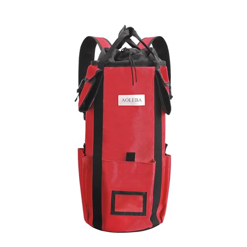 AOLEBA Arborist Rope Storage Bag Tree Climbing Rock Rope Bucket Backpack Rope Storage Bag Large Capacity 1680D Thicken Nylon Material with Hand Straps, Side Pockets - color: Red