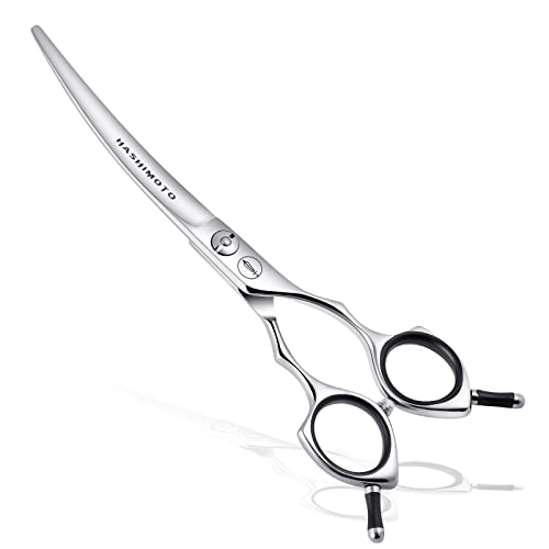 HASHIMOTO Curved Dog Grooming Scissors, 6.5 inch, Trimming Face and Paws. | Sharp, lightweight, 440C Stainless Steel, 30 Degree of Curved Blade - size: 6.5", style: Curved