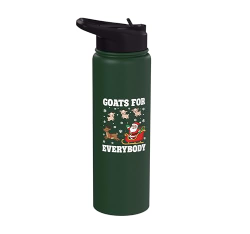 Goats For Everybody Christmas Kids Santa Reindeer Snowflake Stainless Steel Insulated Water Bottle - color: Dark Green