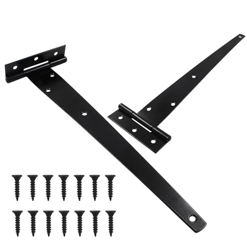 Murtenze 12 Inch T-Strap Barn Door Hinges, Black, 2PCS | Heavy Duty, Gate Strap Hinges, Wrought Iron Hardware, For Wooden Fences Yard, Rustproof - color: Black, size: 12 Inch - 2Pack