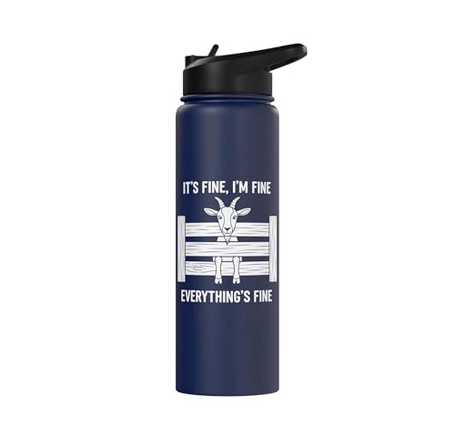 It's Fine I'm Fine Everything's Fine Goat Farm Mom Funny Kid Stainless Steel Insulated Water Bottle - color: Navy Blue