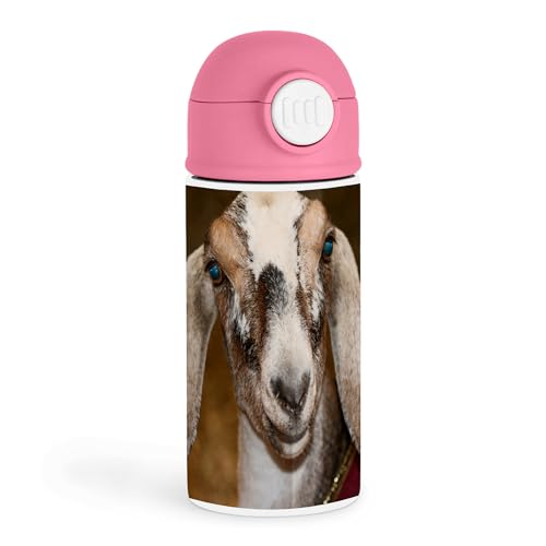 Sweet Goat Enthusiast 12oz Kids Pink Bottle – Cute goat with friendly expression on white background – Farm Day, School Lunch - color: Pink