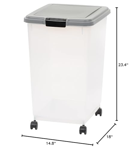 Amazon Basics Airtight Pet Food Storage Container with Scoop, BPA Free, Removable Wheels, 69 QT, Gray - size: 69 QT