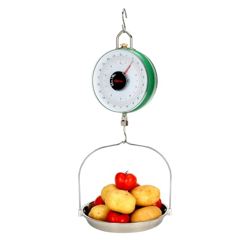 Tada 22LBS Double-Sided Display Mechanical Hanging Scale | Weighing Pan for Farm, Kitchen Food and Produce Weighing