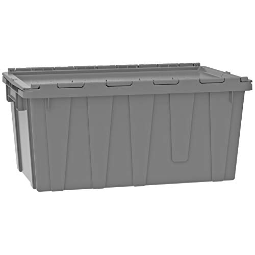 Akro-Mils 39160 Industrial Plastic Storage Tote with Hinged Attached Lid, (27-Inch L by 17-Inch W by 12-Inch H), Gray, (4-Pack) - size: 16.8 Gallons (4 Pack)