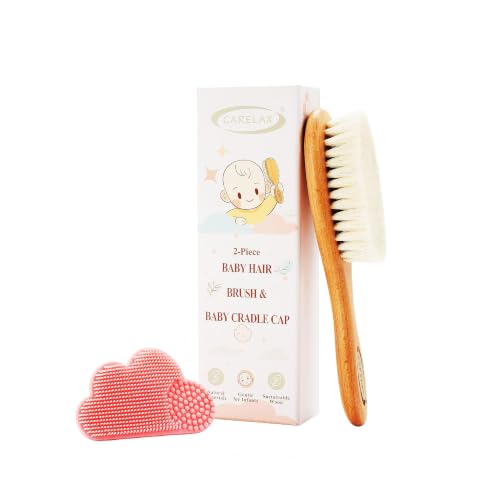 Baby Hair Brush & Comb Set, Organic Wooden Hairbrush Natural Goat Bristles for Newborns & Toddlers, Ideal for Cradle Cap & Itching, Perfect Shower and Registry Gift for Infant, Toddler (2pcs-Pink) - size: 2pcs-pink