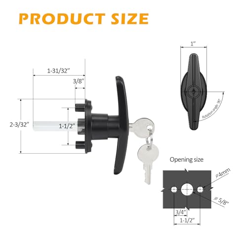 Truck Cap T-Handle Lock Set (Left & Right), Keyed Alike Black Replacement Kit for Camper Shell Topper, Complete Pair (Cam Locks Not Included) - style: Key Lock(Left & Right)