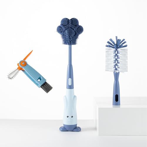 Silicone Baby Bottle Brush with Stand, Water Bottle Brush Cleaner Set | Cup Cleaning Brush, Multifunctional Cleaning Brush Set - color: Blue 3