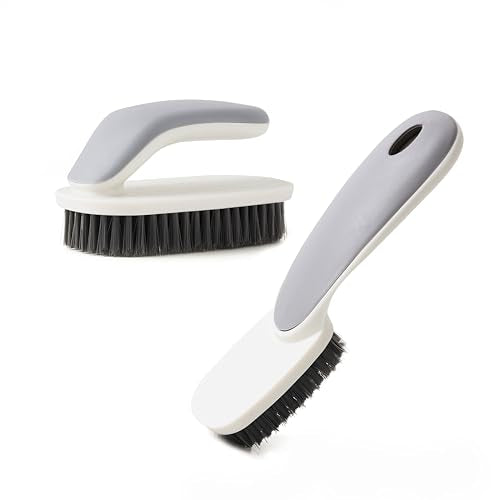 Soft Bristle Laundry Brush for Shoes, Clothes, Hats (Gray) | Multi-purpose soft bristle brush removes stains from shoes, clothes and hats for laundry, countertop and bathtub cleaning. - color: Gray