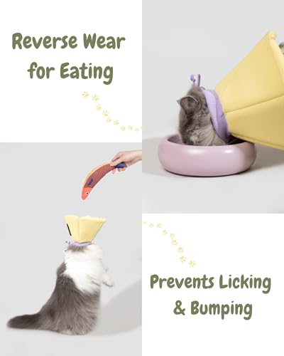 Lightweight Cat Cone Collar, Waterproof Soft Recovery E-Collar for Cats & Small Dogs, Adjustable Protective Elizabethan Collar to Prevent Licking & Biting, Easy-Clean Quick-Dry Design, Yellow XL Size - color: Yellow, size: X-Large