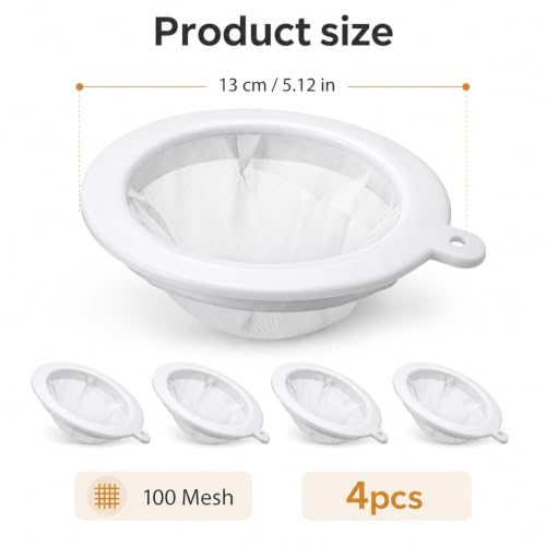 4 Pieces 100 Mesh Strainers, Nylon Mesh Filter for 5 Inch Funnel, Reusable Fine Strainer for Liquids Juice Milk Honey Cheese