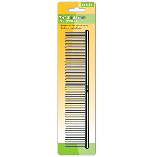 Andis 65730 Stainless-Steel Comb for Knots, Mats & Loose Hair Removal - Effective Dematting Tool, Comfortable, Lightweight, Portable & Safe for Dogs, Cats & Pets – Silver, 7-1/2-Inch - size: 7 1/2 Inch