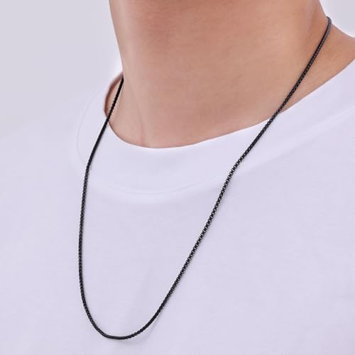 Fiusem Box Chain for Men and Women, Stainless Steel Necklace Chain | Silver Tone/14K Gold Plated/Black Mens Necklace, Width 2/2.5/3/4/5mm, Length 18-28 Inches - size: 28 Inches, style: Black 2MM