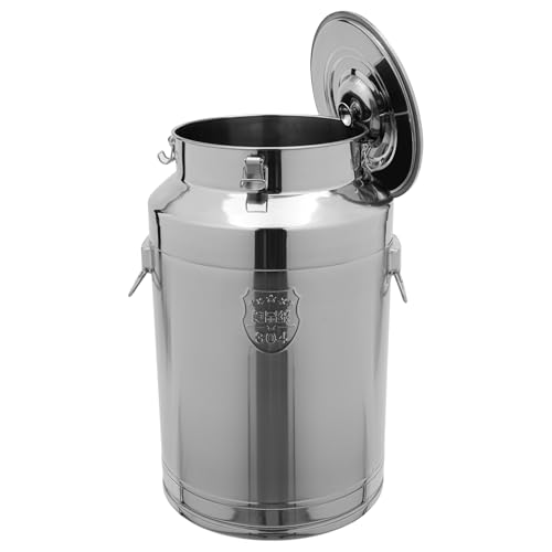 11.81in Thickened Stainless Steel Milk Can Large Liquid Container Storage,Stainless Steel Milk Bucket with Sealing Lid and Carry Handle,for Wine, Oil Storage Transport (76L/20Gal) - size: 76L/20Gal