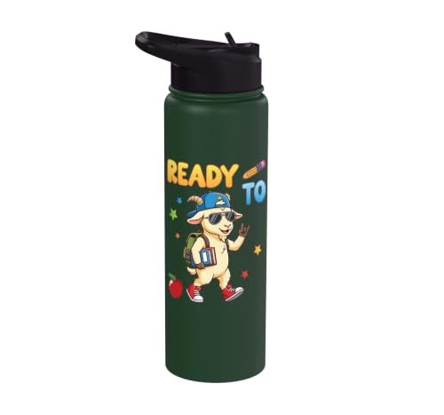 Ready To Learn Goat Student Back To School Kids Boy Girl Stainless Steel Insulated Water Bottle - color: Dark Green
