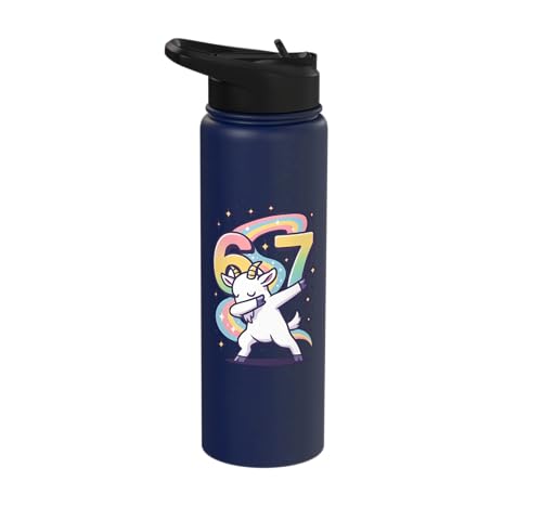 Magical Rainbow Dabbing Goat Funny Six Seven Meme Kids Teens Stainless Steel Insulated Water Bottle - color: Navy Blue