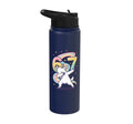 Magical Rainbow Dabbing Goat Funny Six Seven Meme Kids Teens Stainless Steel Insulated Water Bottle - color: Navy Blue