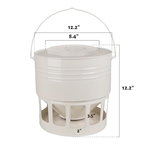 KOL Hanging Chicken Feeder – 20lbs Metal Chicken Feeder No Waste, Adjustable Poultry Feeder with 12 Ports, No Installation & Universal Height Design (Jade White) - color: Jade White