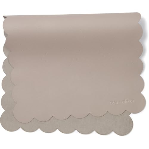 Vegan Leather Baby Changing Mat 16x30in, Wipeable, Foldable, Grey Scallop | Wipeable vegan leather changing mat folds compact for travel, portable multipurpose 16x30in - color: Grey Scallop