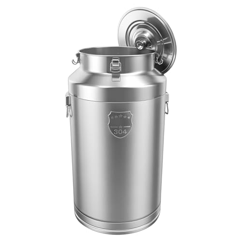 DYNAMI 23.3Gal 304 Stainless Steel Liquid Storage Bucket w/Airtight Lid | Thickened Metal Milk Can with Handle and Locking Clamp,Large Capacity Bucket Storage Container for Milk, Wine, Oil, Honey - size: 88L/23.3Gal