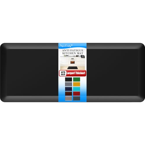 4/5 Inch Thick Kitchen Mat - Cushioned Anti Fatigue Mat for Kitchen Floor | Easy to Clean, Water Resistant, Non-Slip Thicker Rug, Standing Desk Mat for Sink, Office, Kitchen (22''x54'', Black) - color: Black, size: 54"L x 22"W x 0.8"Th