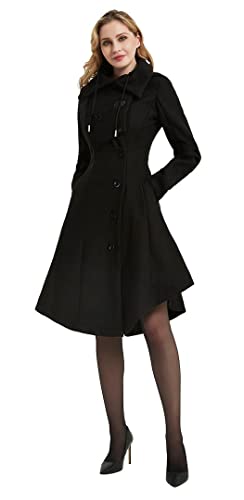 Long Trench Pea Coat for Women - Winter Trench Coat Goth Lapel Peacoat Outwear Thick Hood Pea Jacket Trenchcoat - color: A- Black, size: X-Small