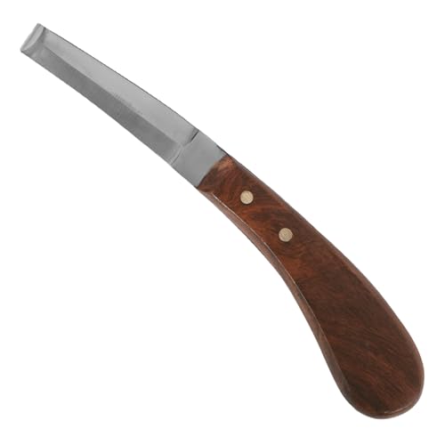 Hoof Knife Double Edged Curved Blade – Stainless Steel Curved Blade Farrier Tool with Wooden Handle, Multipurpose Hoof Trimming Knife for Livestock, 3-Inch Blade, 8.5-Inch Overall (Left Hand) - style: Double Edge - LH