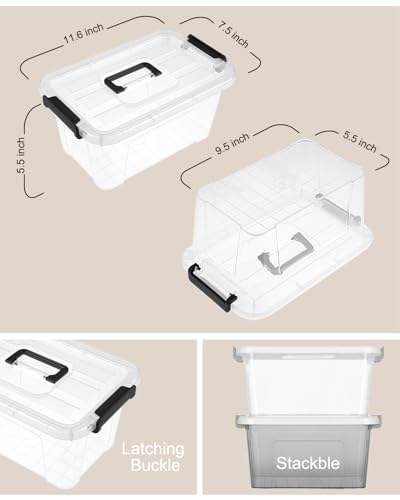 NUMIFUN 7Qt Clear Plastic Storage Bins with Lids,Transparent Design,6 Pack | Stackable organizing totes with buckle latches & handles.Dust-proof clear design for home,office & pantry space saving - color: Clear