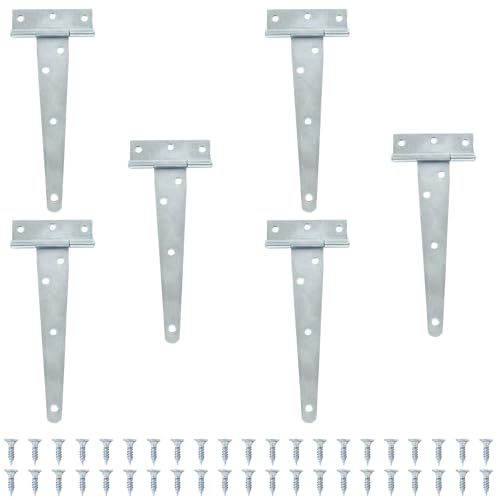 Murtenze 6-Pack 6 Inch Silver T-Strap Shed Hinge | Barn Door Hinges, Heavy Duty, Gate Strap Hinge, For Barn Door, Shed or Wooden Fences - color: Silver, size: 6 Inch - 6Pack