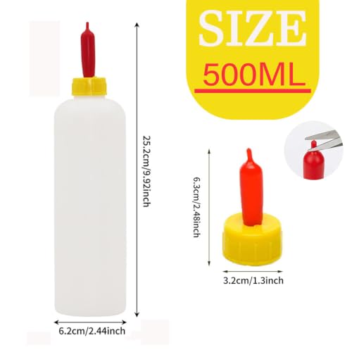 2 Sets 500ml Lamb Goat Feeding Bottle with 10 Reusable Rubber Nipples | Vented Nipple Anti-bloat Leak-proof Livestock Bottle, Livestock Milk Feeder Bottle Set for Baby Goats Lambs Sheep Pig Puppies