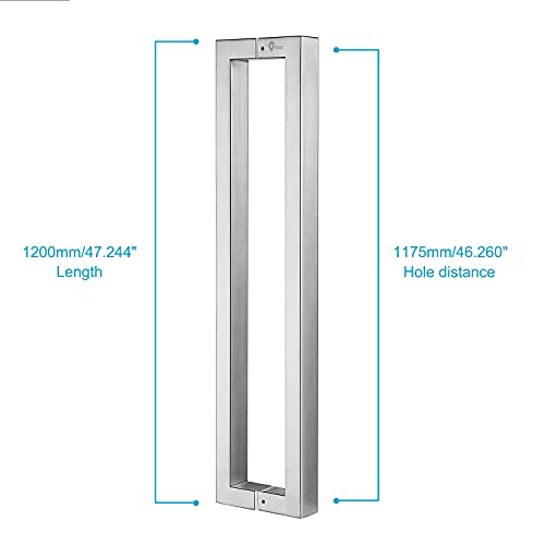 TOGU TG-R3825 48 inches Solid Standoffs Heavy-Duty Commercial Grade-304 Stainless Steel Push Pull Door Handle/Barn Door Pull Handle/Glass Pulls, Full Brushed Stainless Steel Finish - size: 48 in (Length)/1.5 x 0.98 in (Front x Side)
