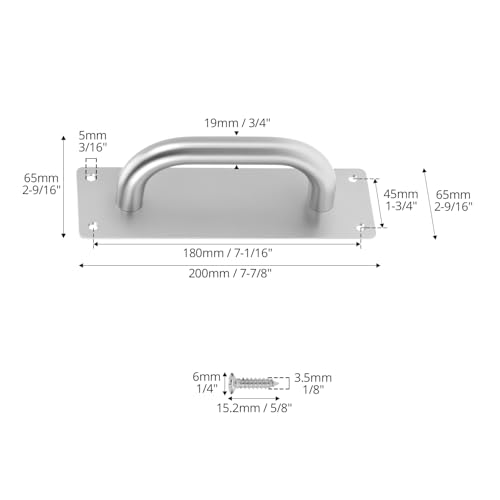 QWORK Pull Push Door Plate Handle 8", 2 Pack Stainless Steel Door Handle Pull Heavy Duty Barn Door Pull Handles with Mounting Screws, 7.9x2.6 Inches