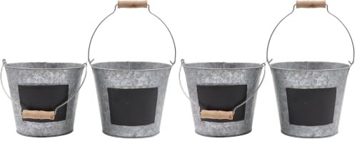 Hosley Set of 2 Metal Pail with Chalkboard and Plastic Liner 7" Dia x 6" H. Ideal Gift for Floral Arrangements Wedding House Warming Floral Planter DIY Craft Home Office Party Garden Patio (Pack of 2) - size: 2 count (Pack of 2)