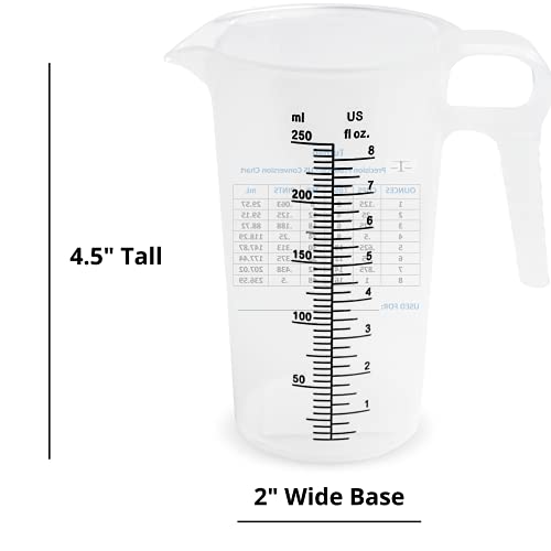 8oz 1 Cup Measure Pitcher with Convenient Conversion Chart– Food Grade - Great for Cooking, Home Hobbies, Aquariums, Pet Additives, Medical and Lab Chemicals with High Chemical Resistance by Turnah - size: 8oz