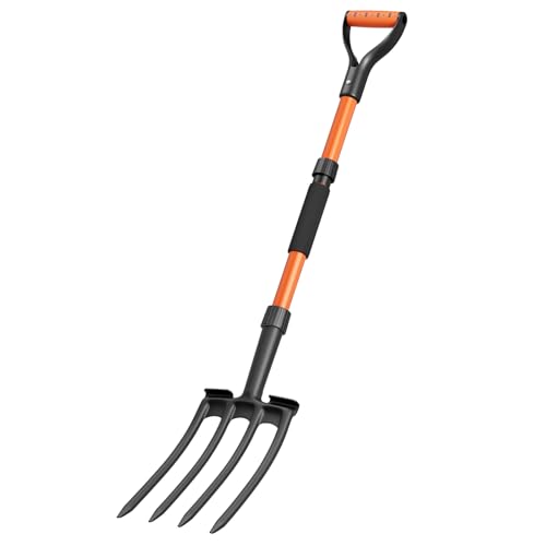 Pitch Fork for Garden Digging, 4-Tine Garden Fork with Foot Step, Y-Handle, Ergonomic Foam Grip, Lightweight Durable Pitchfork for Soil Loosening, Weeding, Potato Harvest & Yard Work-41 Inches - size: 41-inchs