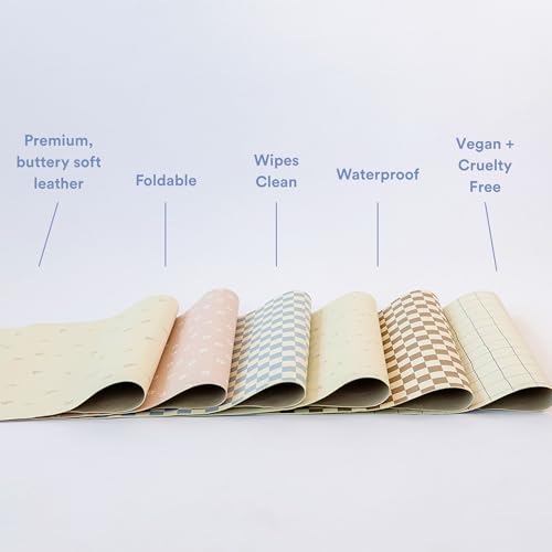 Vegan Leather Baby Changing Mat 16x30in, Wipeable, Foldable, Palm Trees | Wipeable vegan leather changing mat folds compact for travel, portable multipurpose 16x30in - color: Palm Trees