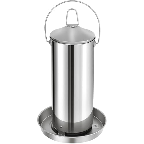 RYFT 8.8 lb Chicken Feeder, Stainless Gravity-Fed No Waste Poultry Feed, Weatherproof Construction with Handle for Chicken Coops, Duck Farms, and Goose Farms - size: 8.8lbs