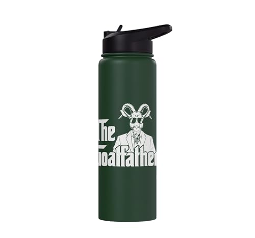Funny Goat Gift for Men Women Kids Youth Girls Boys Mom Dad Stainless Steel Insulated Water Bottle - color: Dark Green