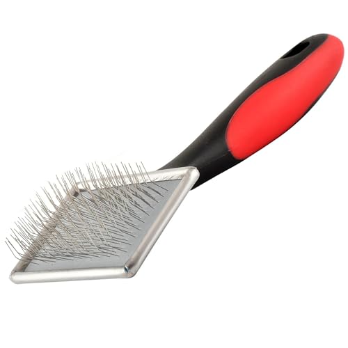 Jeffers Pet Non Slip Slicker Grooming Brush – Soft Flexible Pins, Red & Black Handle. Detangling Grooming Tool for Dogs & Cats w/Short, Long, Thick & Curly Coats, Easy Storage, Travel Size - Small - color: Non Slip Slicker, size: Small