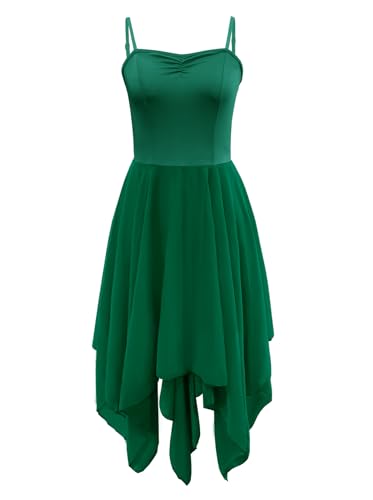 Women's Lyrical Dance Costume Halter Lyrical Dance Dress Irregular Hem Ballet Contemporary Dancewear - color: B27-green, size: X-Small